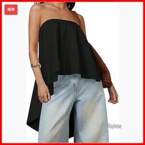 Asymmetrical High Low Tube Top Open Back Strapless Bandeau Blouse